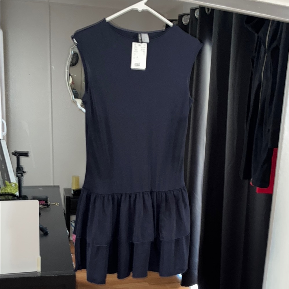 H&M Blue Pleated Sheath Mini Dress